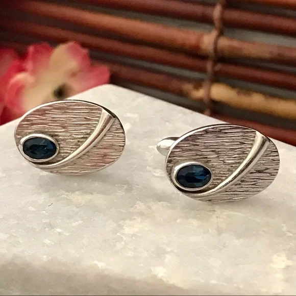 Swank Cufflinks Silvertone with Blue stone