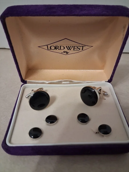 Black Onyx Cuff Links and Shirt Stud Set
