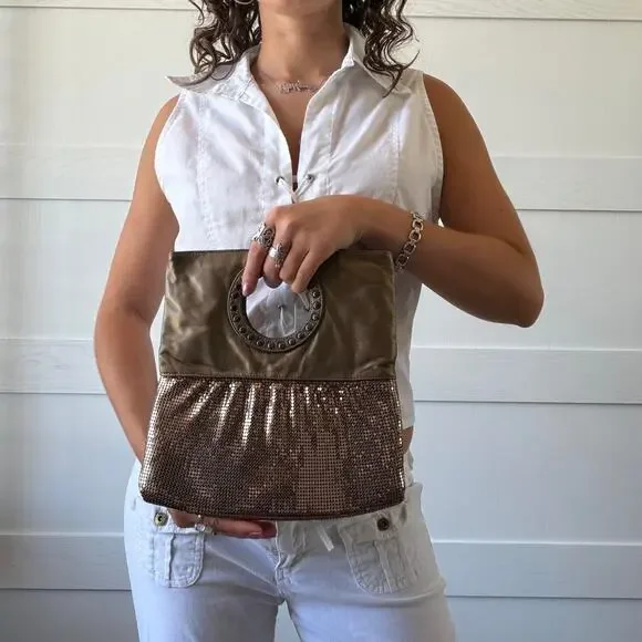 Bronze metallic handbag with shimmering