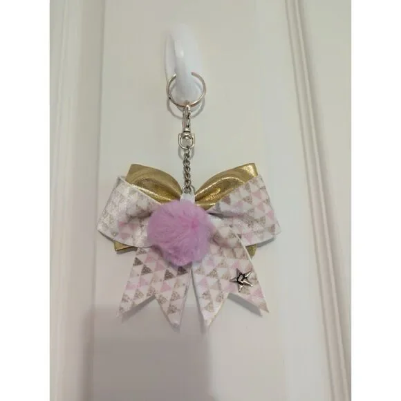 Rare Velvet Rebel Athletic Pink Gold  Bow Keychain Bag Charm