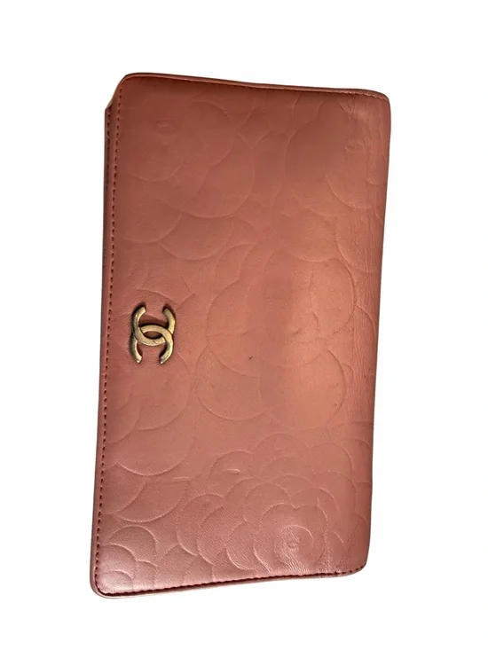 CHANEL Coral Pink Quilted Leather Long Wallet with Gold CC