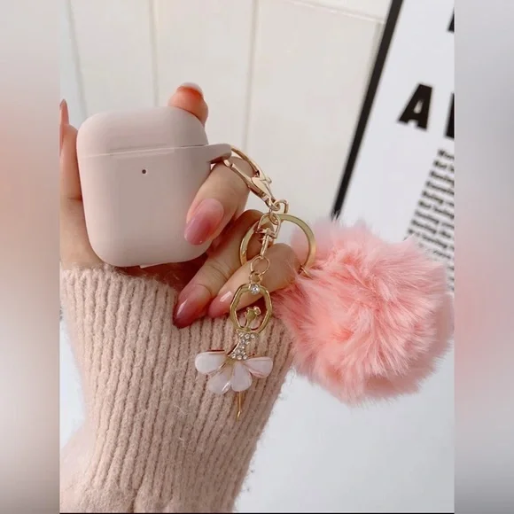 Soft Silicone Protective Case with Keychain and‎ Cute Fur Pom Pom Ball