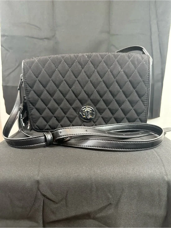 Vera Bradley Black Quilted Crossbody Bag with Logo Medallion, NWT, 9x6ins