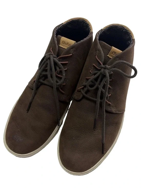 OluKai Nana Hele Men's Dark Brown Leather Chukka Boots Sz 9.5 EXCELLENT