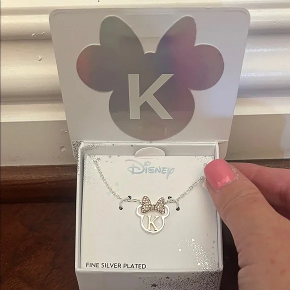 Disney Silver and Gold Minnie Mouse K Initial Necklace