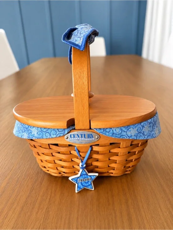Longaberger Blue Accented Wooden Basket with Star Charm