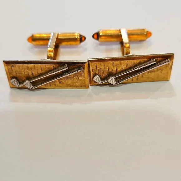 KREMENTZ VINTAGE GOLF‎ CUFFLINKS GOLD MID CENTURY