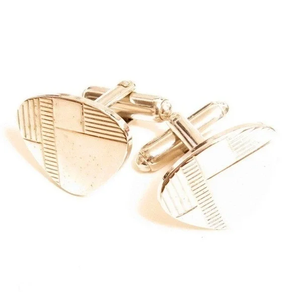 Vintage‎ Silver Tone Geometric Triangular Cufflinks Etched Linear Pattern MCM