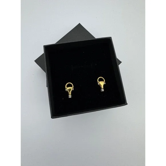 Vintage Gucci Horsebit Stirrup Cufflinks Gold & Silver Tone Italy Designer