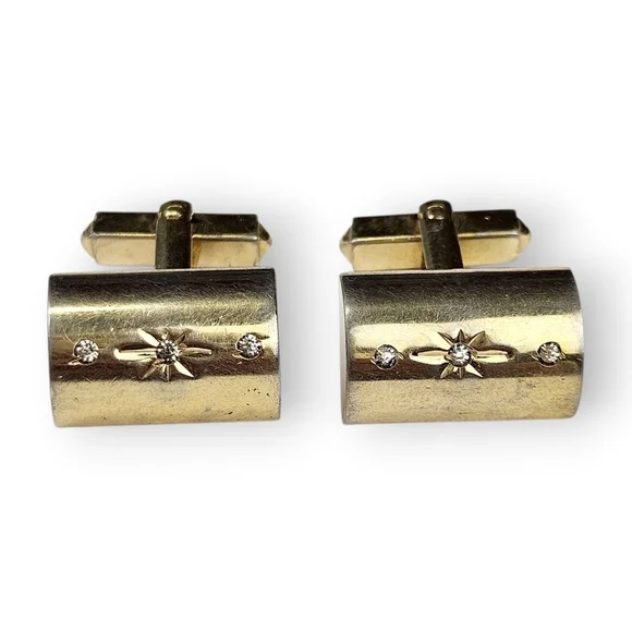 Atomic Starburst Cufflinks Oxford Rhinestone Half Cylinder Gold Plated Vintage