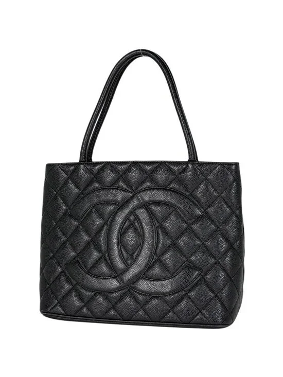 Chanel Reissue Tote CC Logo Quilted Caviar Leather Black