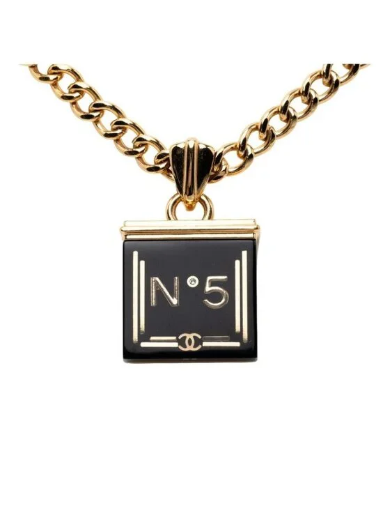 Chanel CC Logo Chain Necklace Gold Black Plated Resin