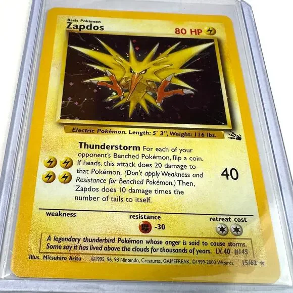 Pokemon TCG Zapdos Fossil 15/62 Holo Rare Unlimited Excellent Condition