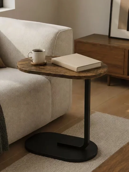 Modern minimalist small end table wood and metal