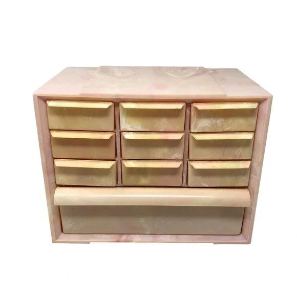Akro-Mils 10 Drawer Storage Cabinet Pink Swirl Marbled Plastic Organizer VTG