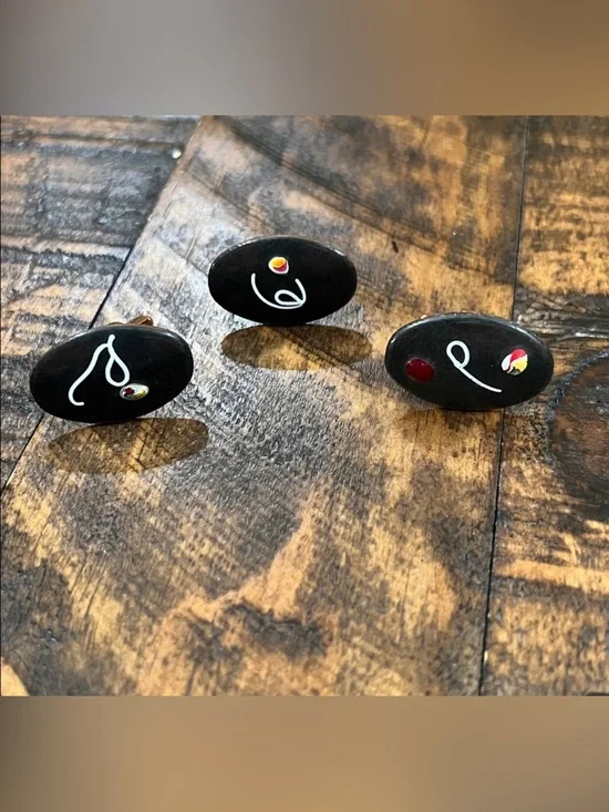 Vintage Black hand painted Cufflinks