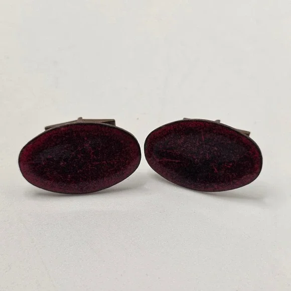 Vintage Copper Red Enamel Oval Cufflinks Mens MCM Mid Century Modern Retro