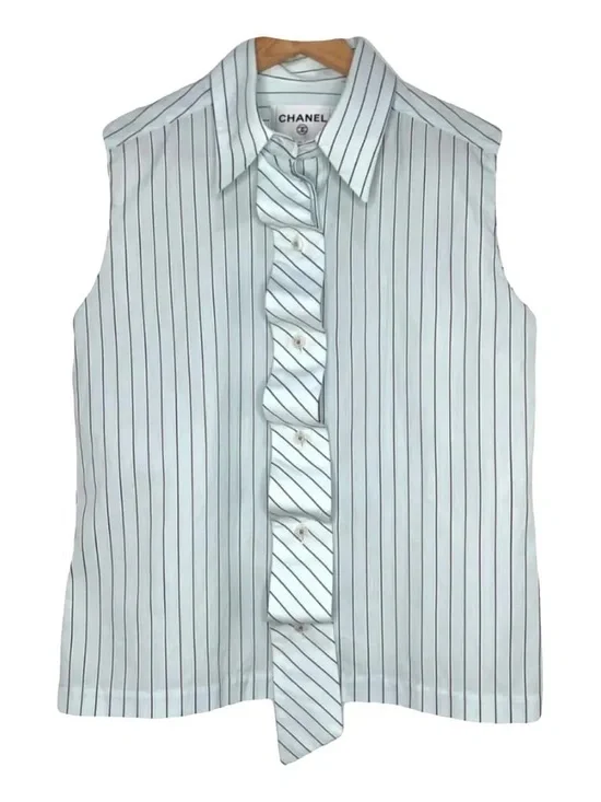 Authentic CHANEL sleeves formal stripes office top 36cm