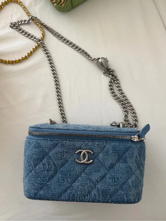 Chanel Quilted Denim Crossbody Bag with Silver Hardware