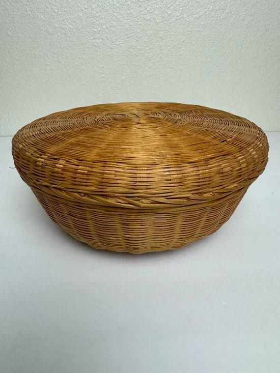 Vintage Woven Sewing Storage Basket, 9-inch, Round