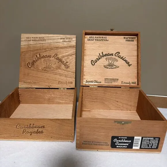 VINTAGE CARIBBEAN CASINOS & Royals WOOD EMPTY CIGAR BOXES