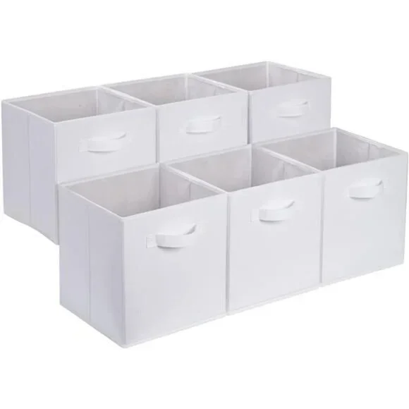 Fabric Cube Storage Bins Set of 6 Collapsible Organizer Boxes with Handles
