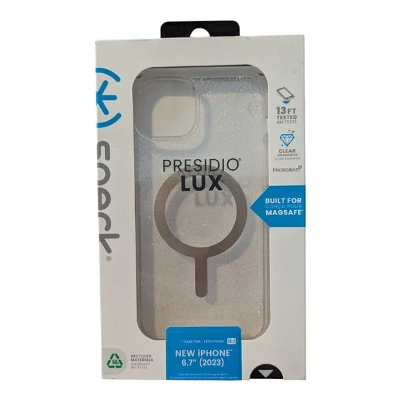 D4. Speck Presidio LUX Clear Case for iPhone 15 Pro Max -Glitter (MagSafe)