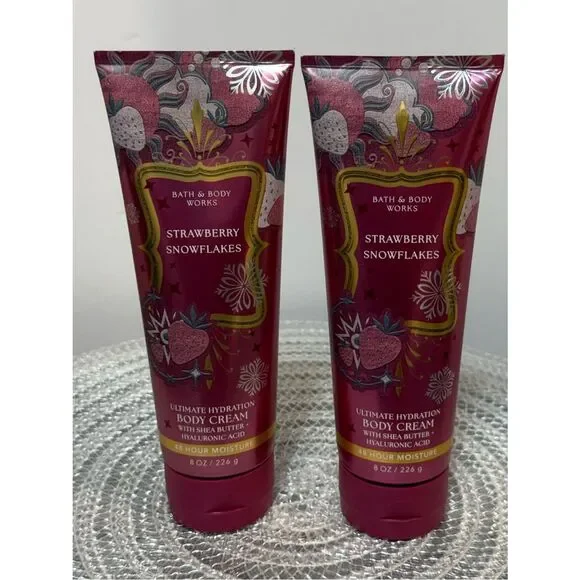 BBW Strawberry Snowflakes Body Cream Set of 2 NWT