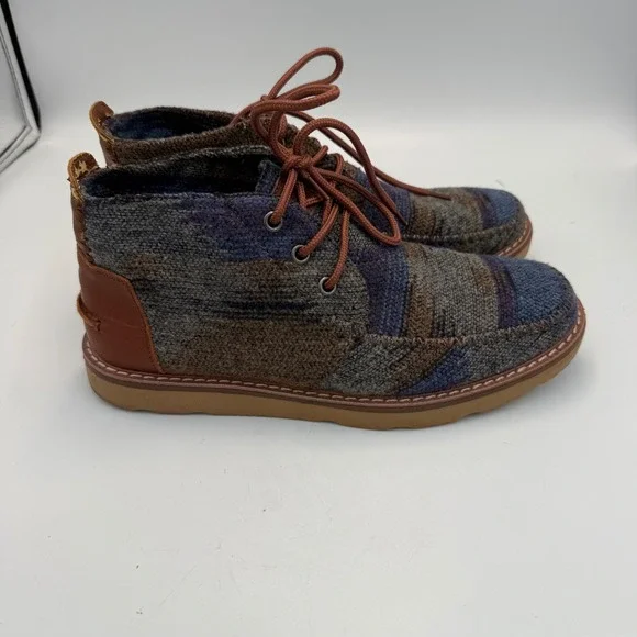 TOMS Mens Chukka Boots Woven Textile Southwestern Blue Brown Size 7 M7