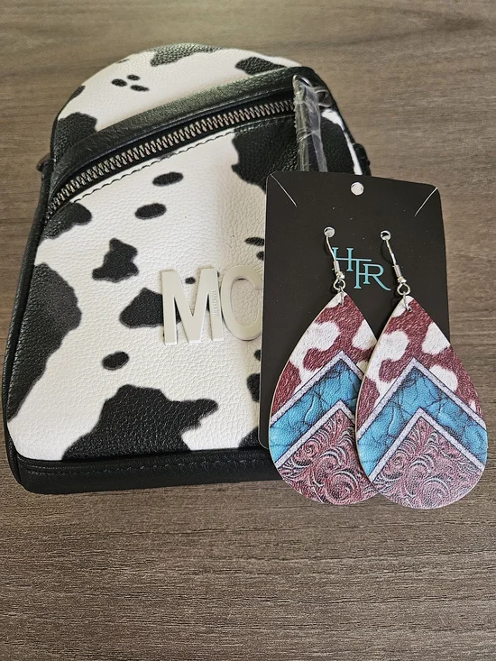 Milan Chiva Cow Print Sling Bag/ Crossbody/ Chest Bag With Fashion Earrings