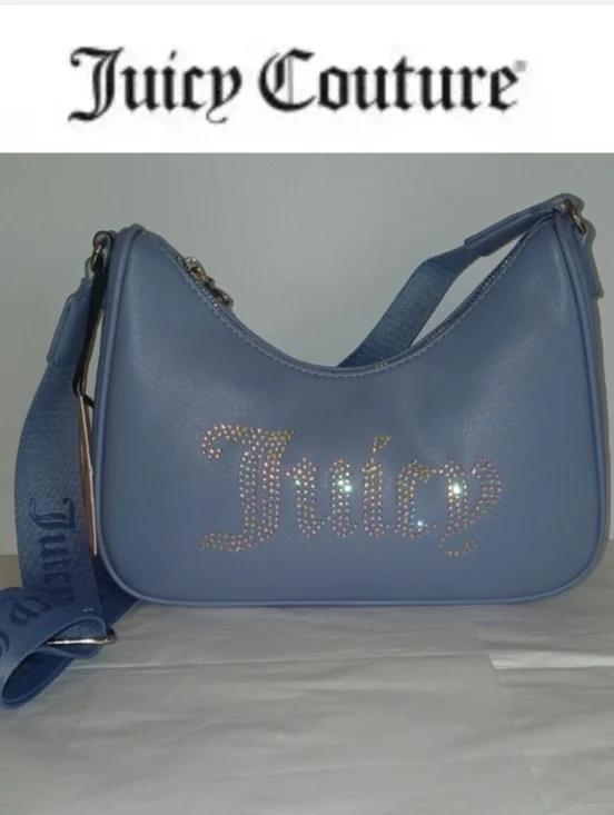 Juicy Couture Obsession Rhinestone Logo Crescent Crossbody Bag, Slate Blue