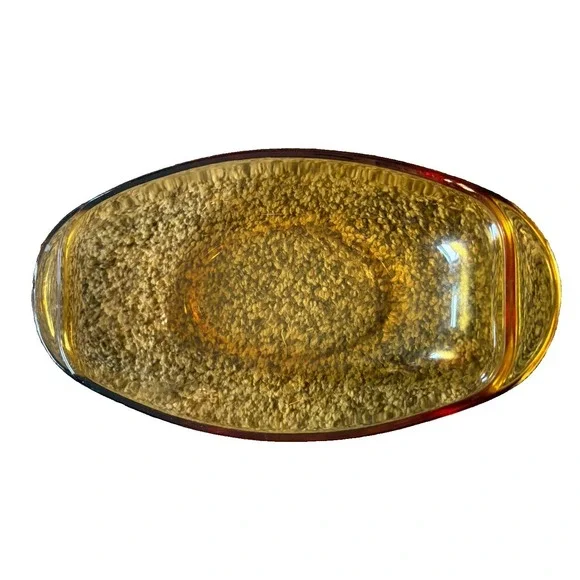 Vtg Amber Glass Oval Baking Dish Casserole 8.5