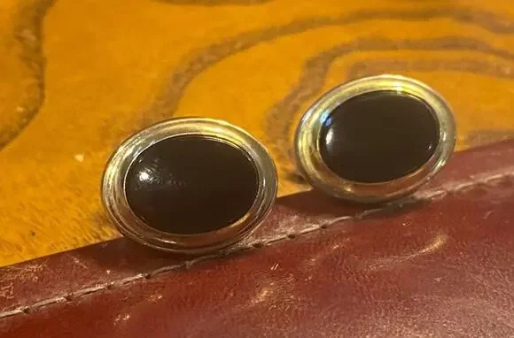 VTG Men's Sarah Coventry Cufflinks, Gold Tone with Black Accents
