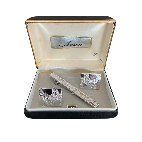 Vintage 1950s Cuff Link With Tie Bar Set  Signed Anson
