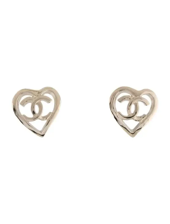 Chanel Gold-tone Interlocking CC Heart Stud Earrings NWT