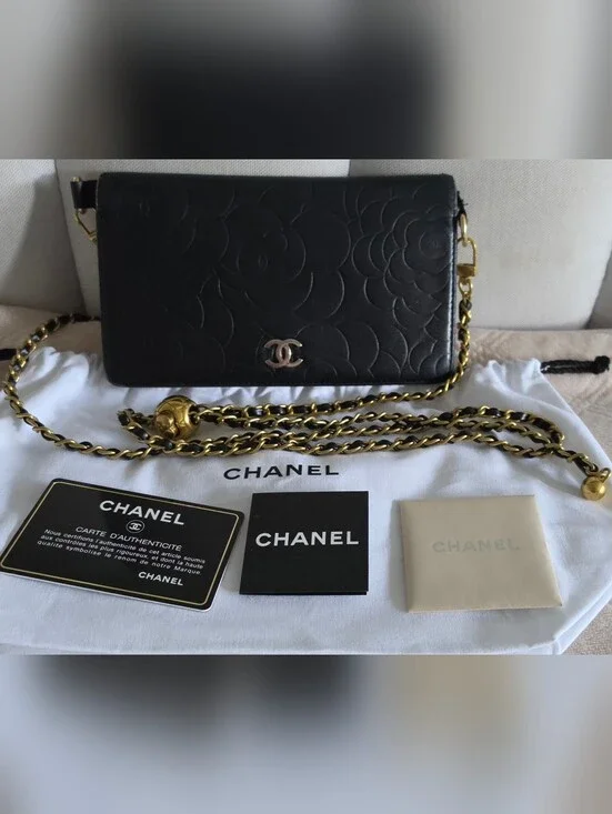 Authentic Chanel Long Clutch/Wallet Black Leather