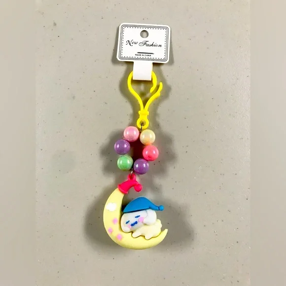 Kids Moon and Stars Keychain - Sleepy Cinnamoroll Crescent Moon Keychain