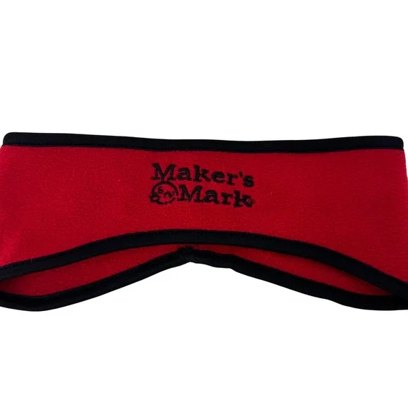 Makers Mark Red Fleece Ear Warmer Headband‎ Black Trim Embroidered Logo