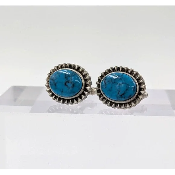 Vintage 1960‎ Dante Cufflinks Silver Tone Blue Cabochon Southwestern