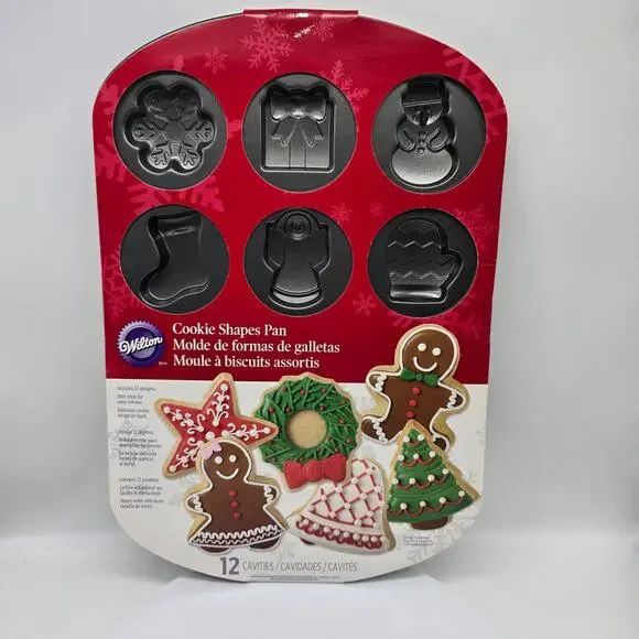 Wilton Christmas 12 Design Cookie Shapes Baking Pan Non-Stick Bakeware Holiday