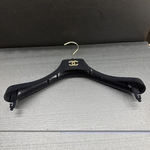 BROKEN Chanel Black Velvet Plastic Hanger Gold Logo Authentic,