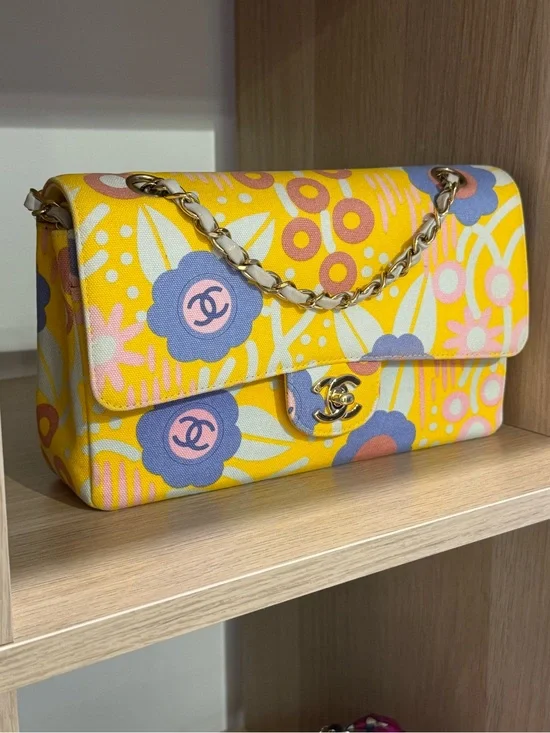 Chanel classic double flap Floral Shoulder Bag with Gold Hardware