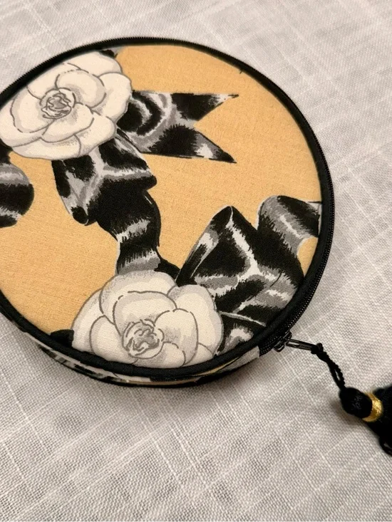 Vintage Chanel round fabric travel/jewelry case