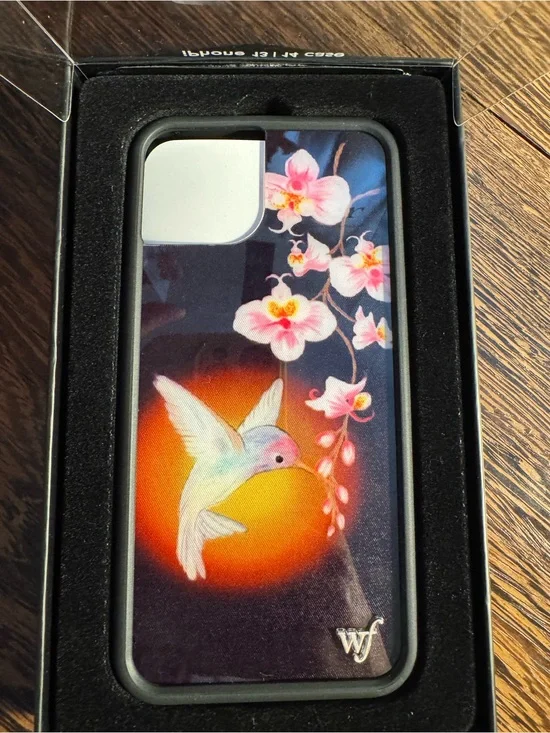 Wildflowers Hummingbird Phone Case with Pink Flowers and Orange Sun