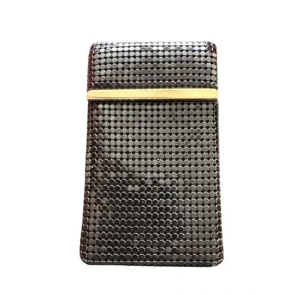 Whiting & Davis Vintage Black Metal Mesh Cigarette Case Gold Tone Frame