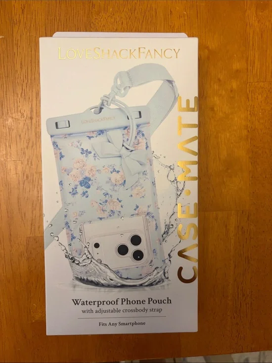LoveShackFancy Light Blue Floral Waterproof Phone Pouch with Bow