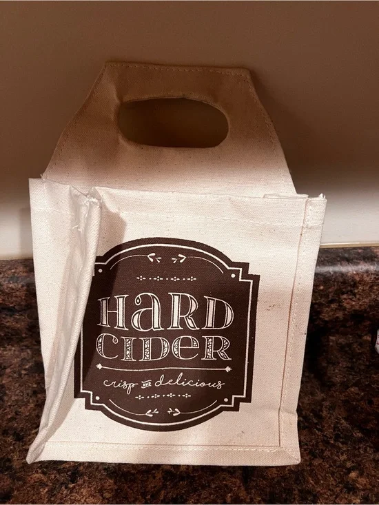 Hard Cider Canvas Tote Bag in Natural with Brown Graphic