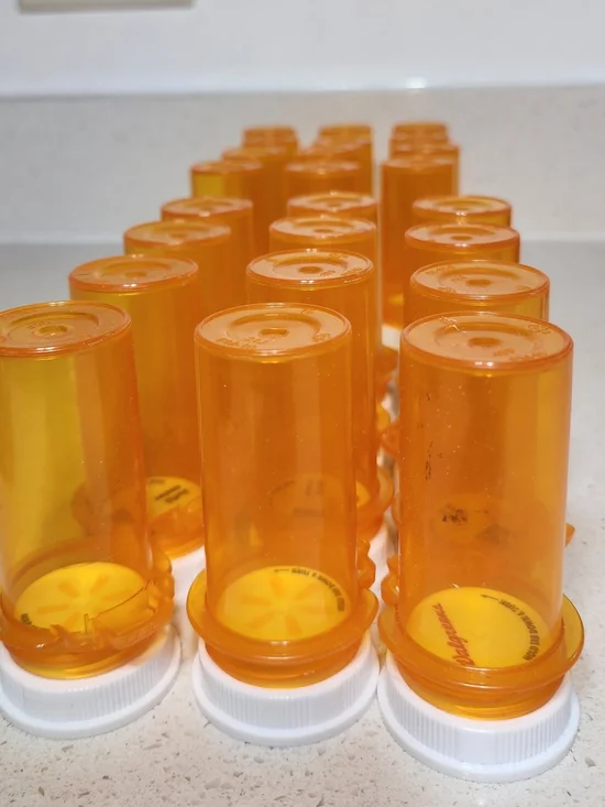 Amber Prescription Empty Pill Bottles with White Caps For Crafting 24 Ct.