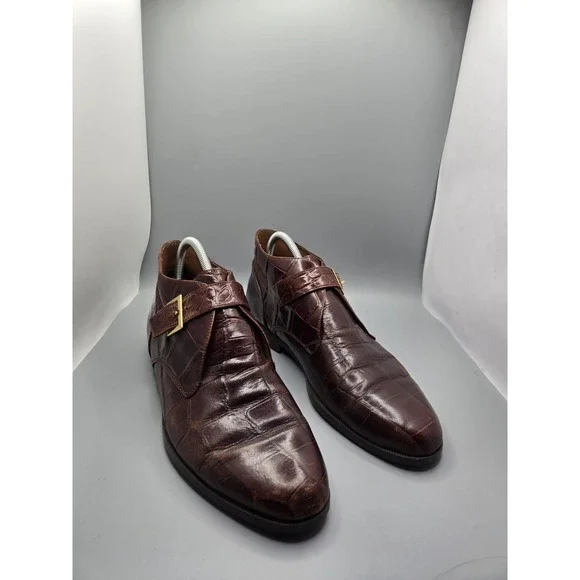 Stacy Adams Men's Brown Croc Embossed Leather Monk Strap Chukka Boots‎ Size 8M