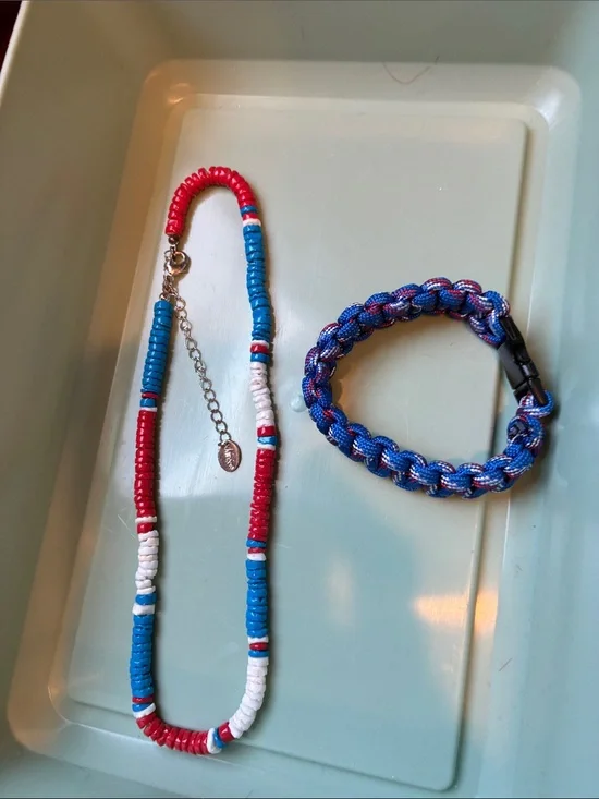 Y2K Claire’s Jewelry Beaded Necklace with Blue Braided Paracord Bracelet
